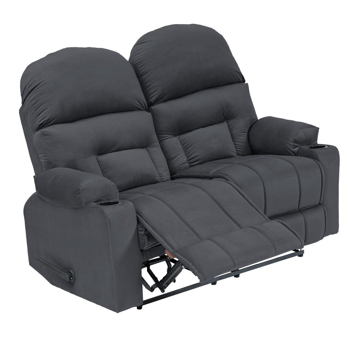 Velvet Double Cinematic Recliner Chair with Cups Holder - NZ80 Dark Grey