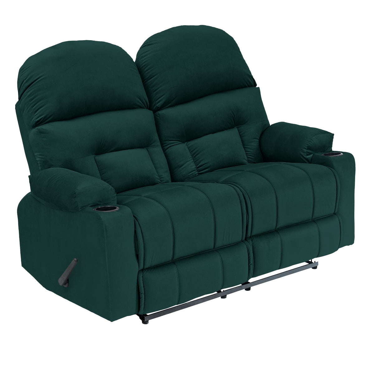 Velvet Double Cinematic Recliner Chair with Cups Holder - NZ80 Dark Green