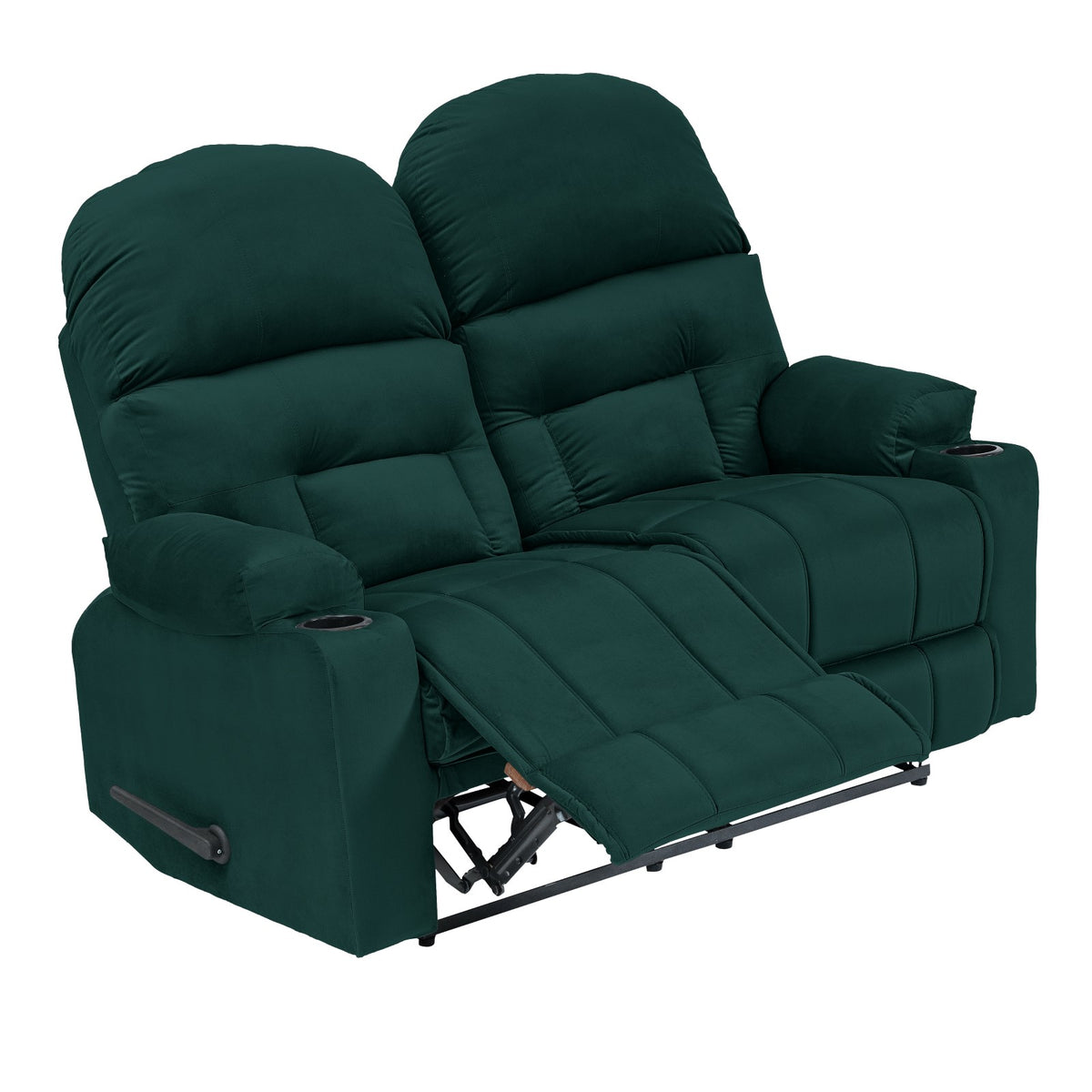 Velvet Double Cinematic Recliner Chair with Cups Holder - NZ80 Dark Green