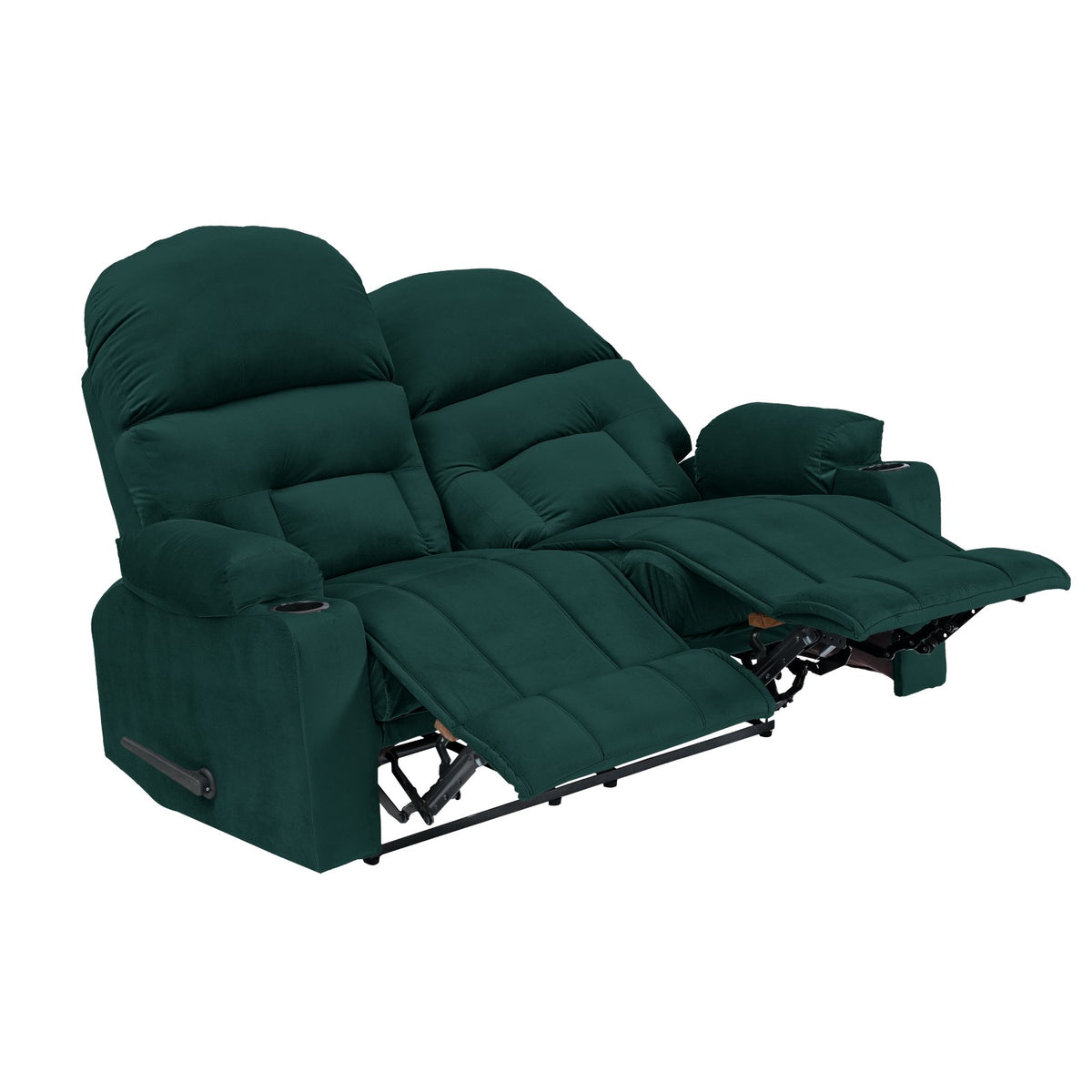 Velvet Double Cinematic Recliner Chair with Cups Holder - NZ80 Dark Green