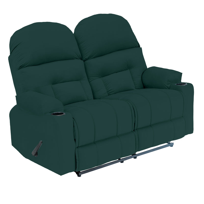 Velvet Double Cinematic Recliner Chair with Cups Holder - Dark Green - NZ80