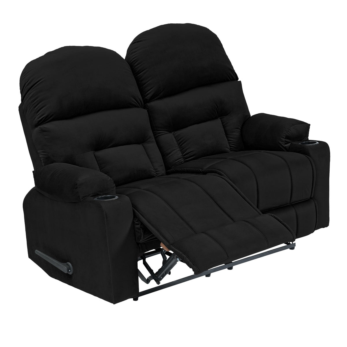 Velvet Double Cinematic Recliner Chair with Cups Holder - NZ80 Black
