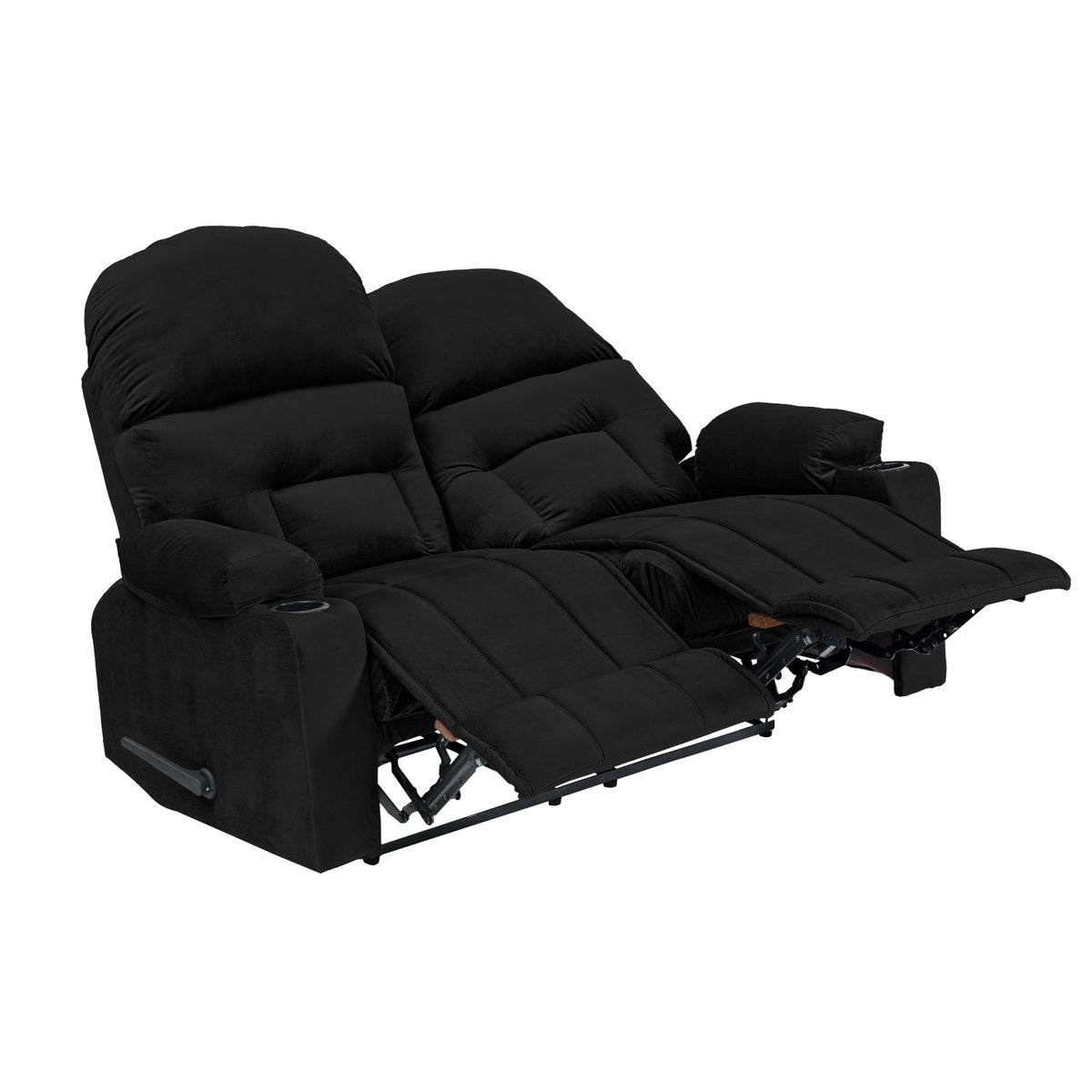 Velvet Double Cinematic Recliner Chair with Cups Holder - NZ80 Black