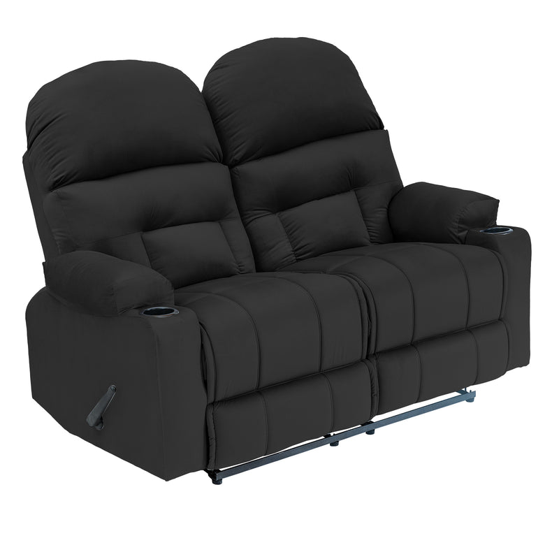 Velvet Double Cinematic Recliner Chair with Cups Holder - Black - NZ80