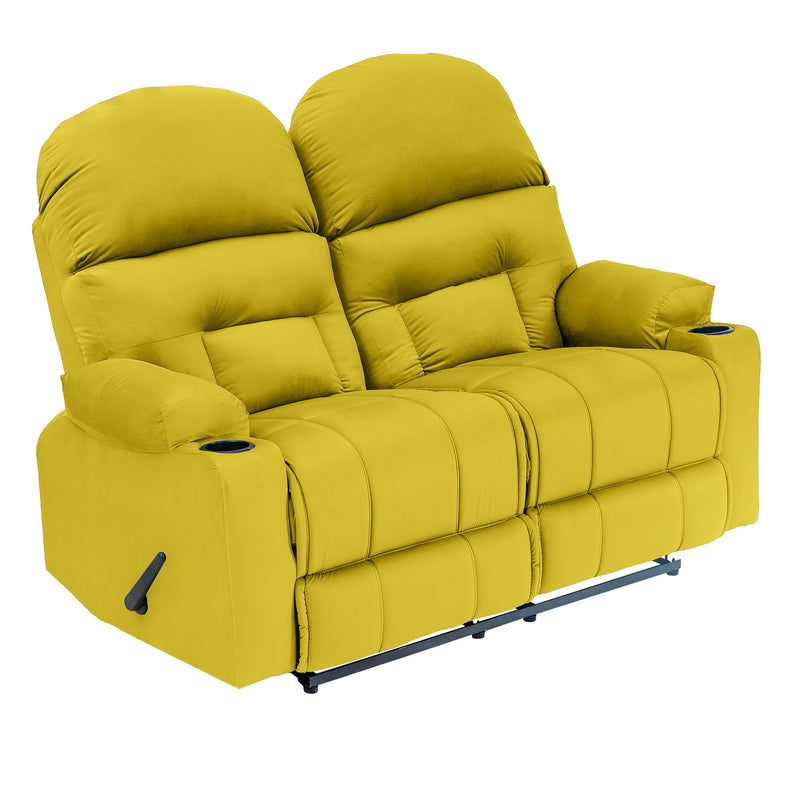 Velvet Double Cinematic Recliner Chair with Cups Holder - Gold - NZ80
