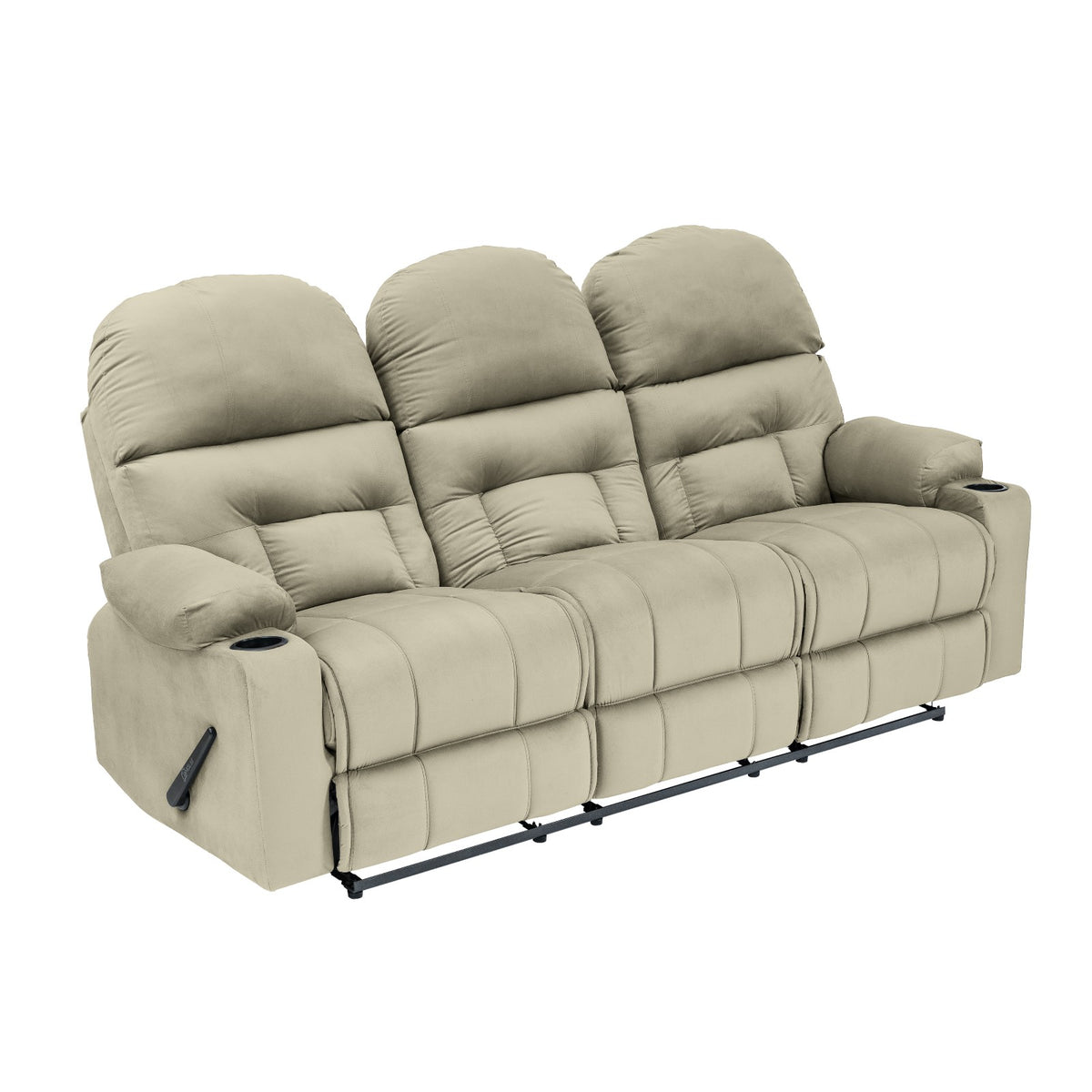 Velvet Triple Cinematic Recliner Chair with Cups Holder - NZ80 Light Beige