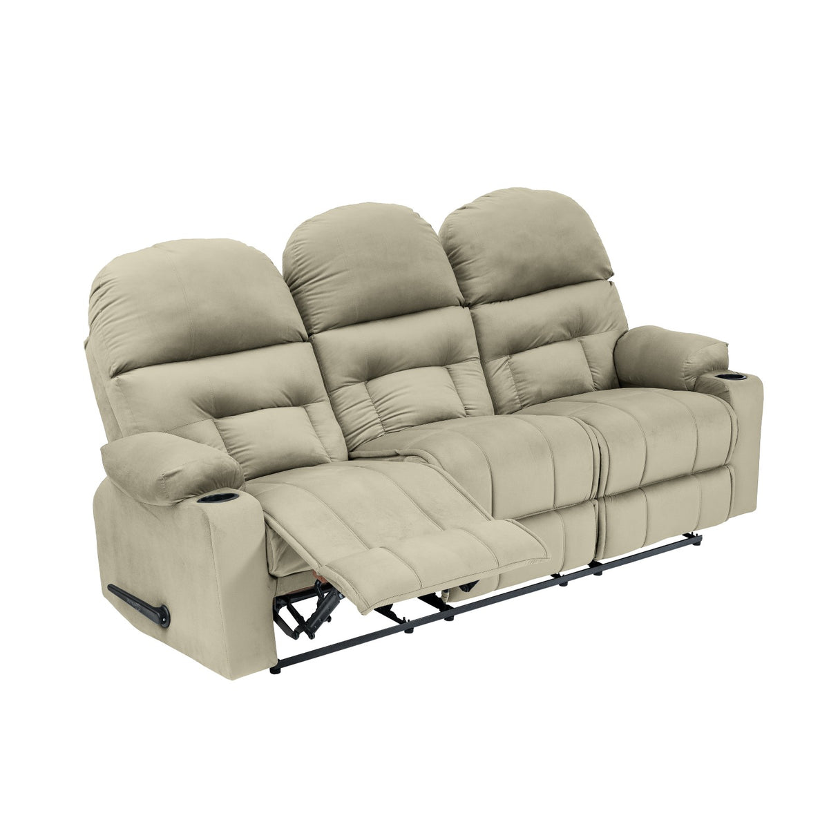 Velvet Triple Cinematic Recliner Chair with Cups Holder - NZ80 Light Beige