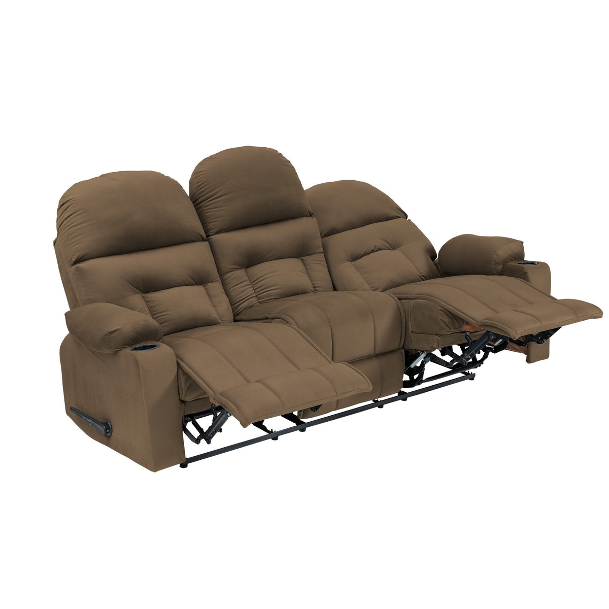 Velvet Triple Cinematic Recliner Chair with Cups Holder - NZ80 Light Brown