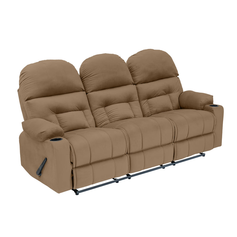 Velvet Triple Cinematic Recliner Chair with Cups Holder - Light Brown - NZ80