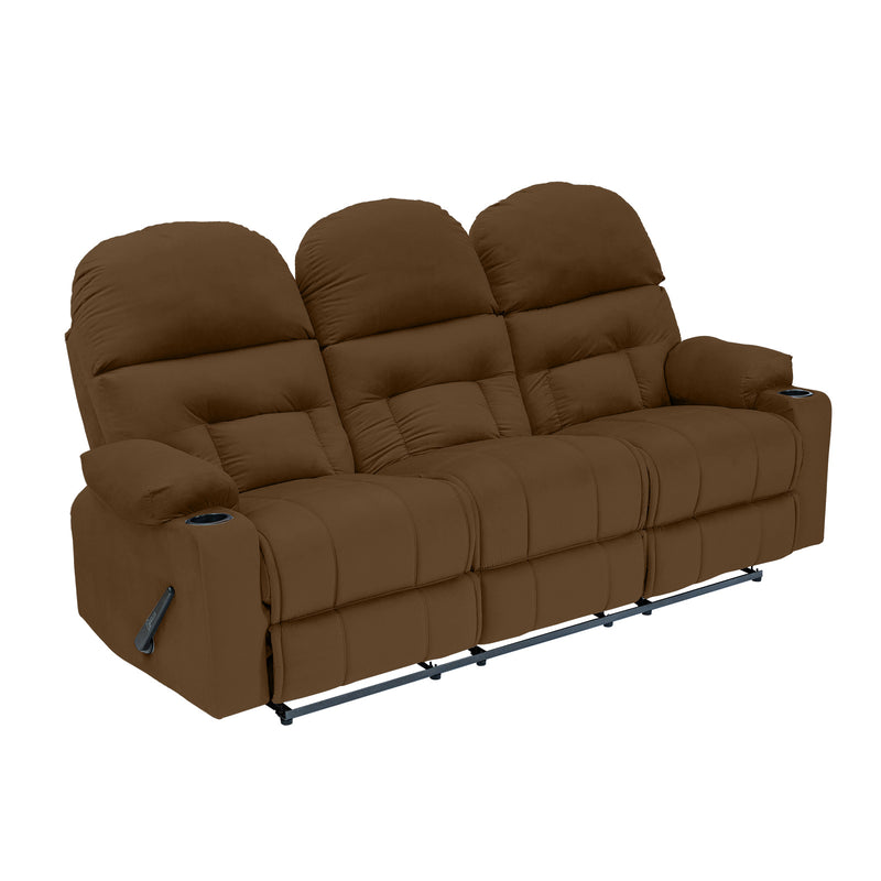 Velvet Triple Cinematic Recliner Chair with Cups Holder - Brown - NZ80