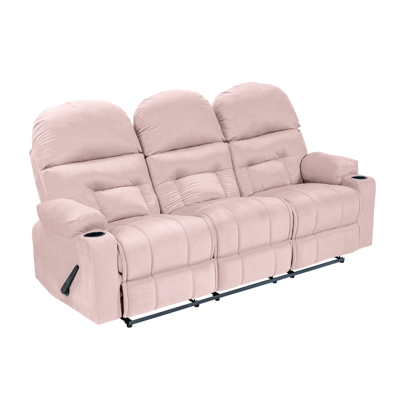 Velvet Triple Cinematic Recliner Chair with Cups Holder - Light Pink - NZ80