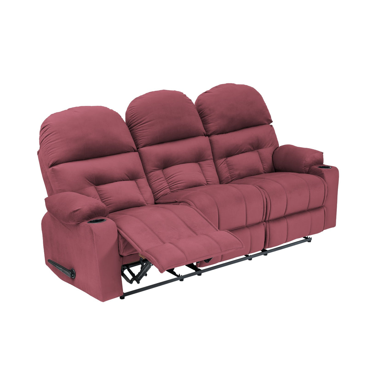 Velvet Triple Cinematic Recliner Chair with Cups Holder - NZ80 Dark Pink