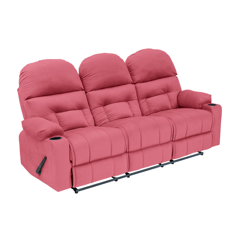 Velvet Triple Cinematic Recliner Chair with Cups Holder - Dark Pink - NZ80