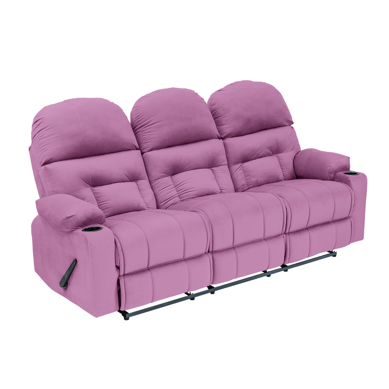 Velvet Triple Cinematic Recliner Chair with Cups Holder - Light Purple - NZ80