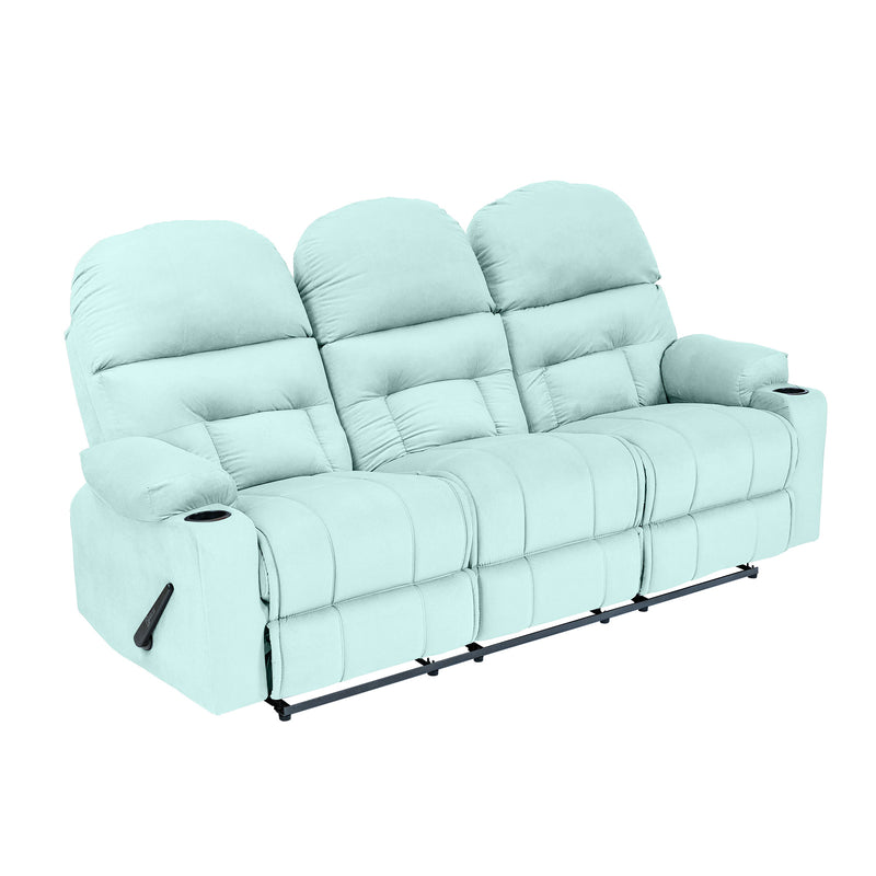 Velvet Triple Cinematic Recliner Chair with Cups Holder - Light Turquoise - NZ80