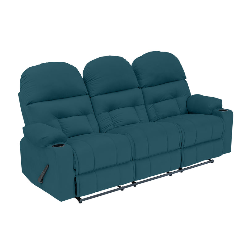 Velvet Triple Cinematic Recliner Chair with Cups Holder - Dark Turquoise - NZ80