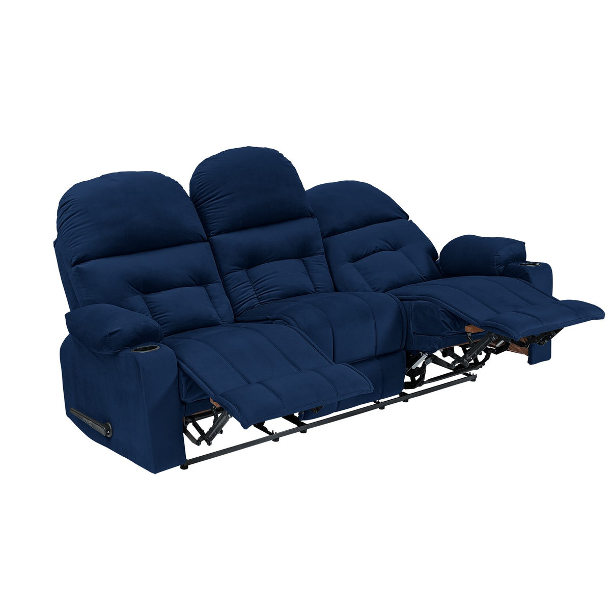 Velvet Triple Cinematic Recliner Chair with Cups Holder - NZ80 Dark Blue
