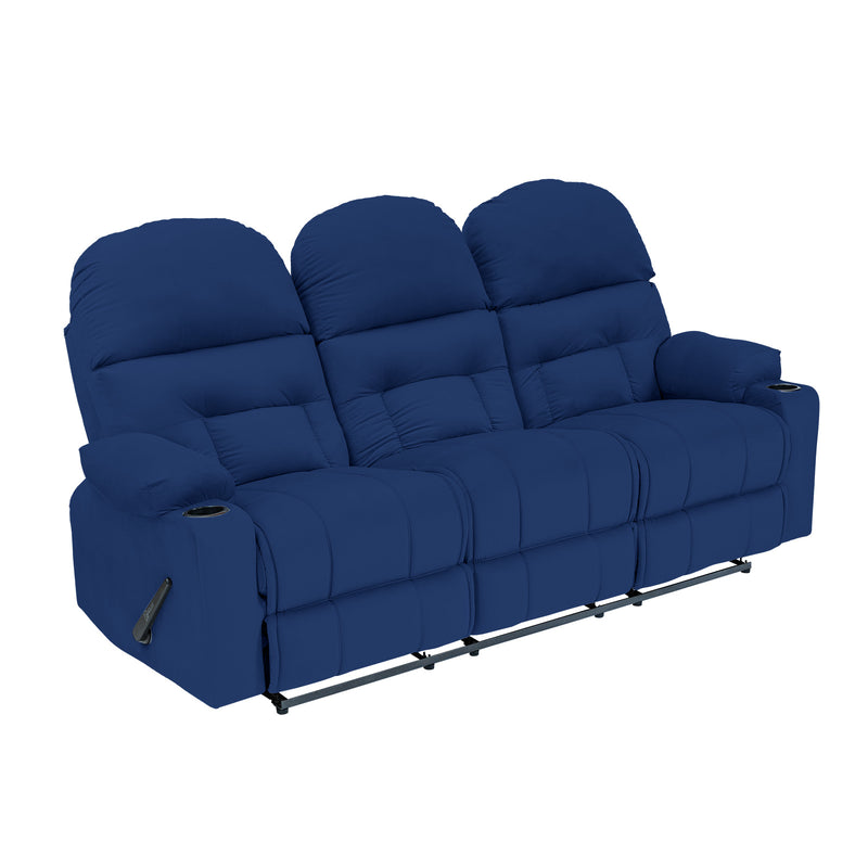 Velvet Triple Cinematic Recliner Chair with Cups Holder - Dark Blue - NZ80