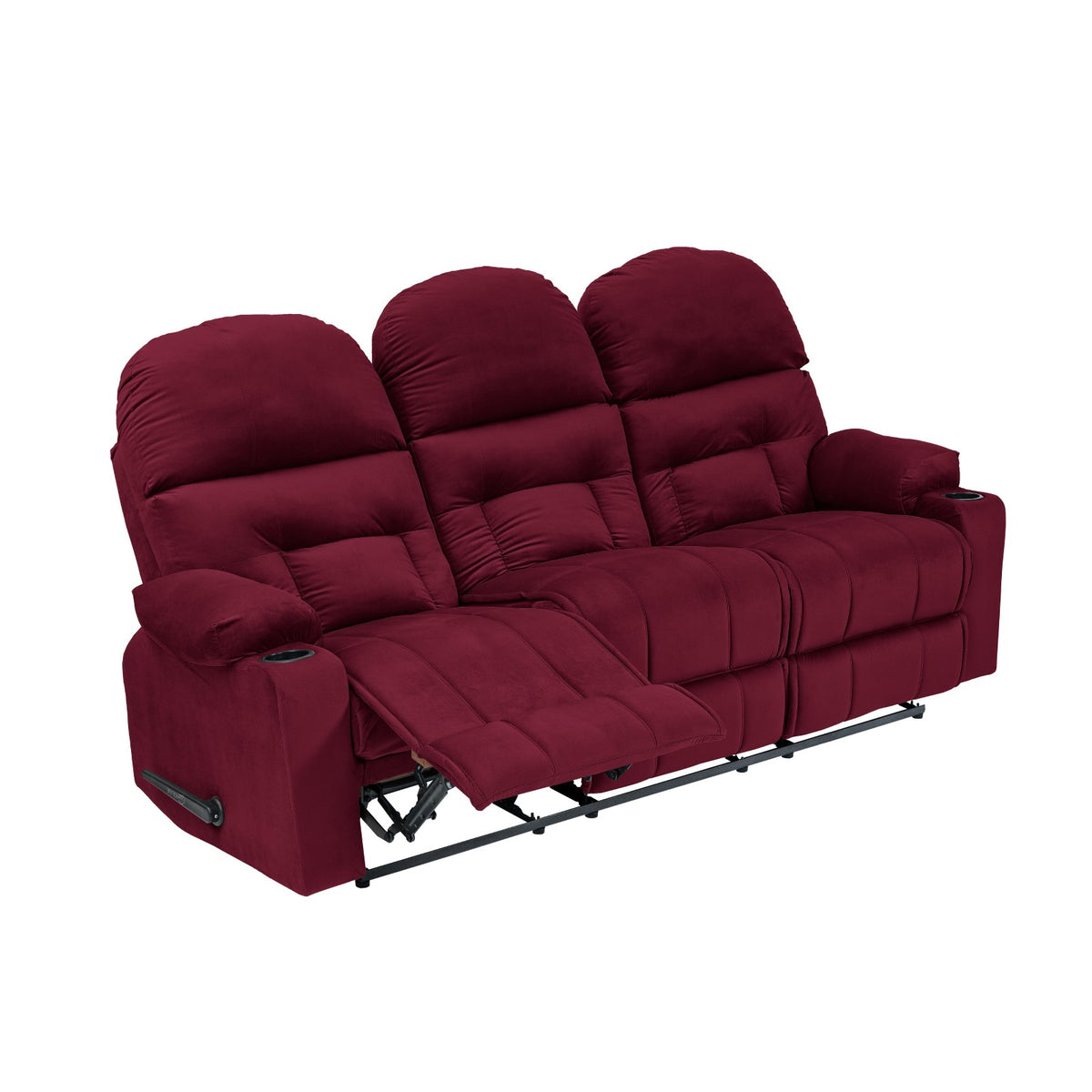 Velvet Triple Cinematic Recliner Chair with Cups Holder - NZ80 Burgundy