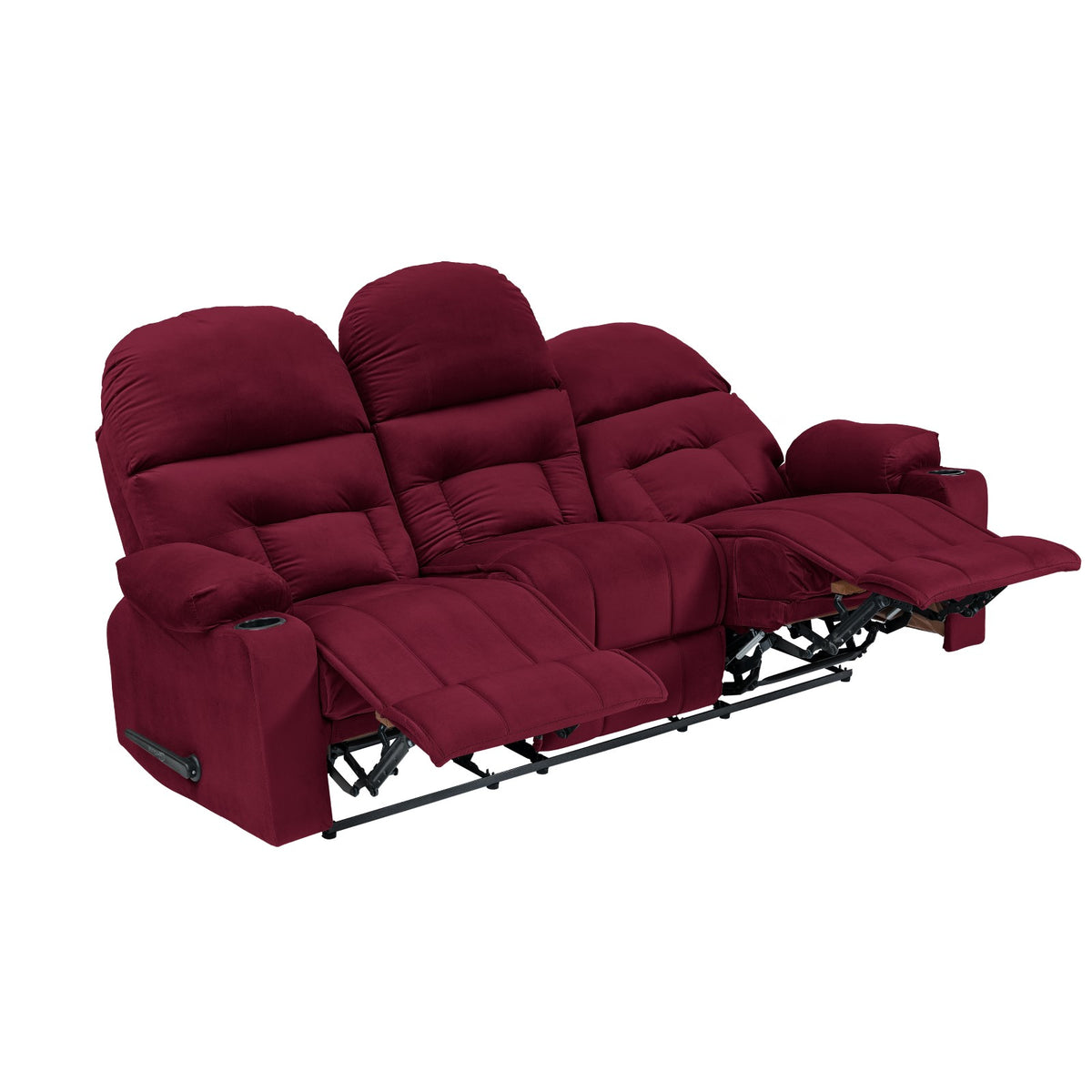 Velvet Triple Cinematic Recliner Chair with Cups Holder - NZ80 Burgundy