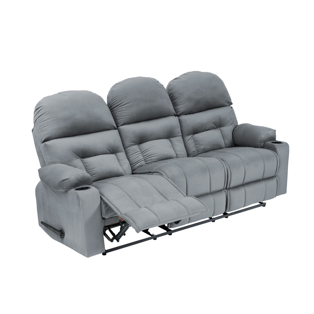 Velvet Triple Cinematic Recliner Chair with Cups Holder - NZ80 Grey