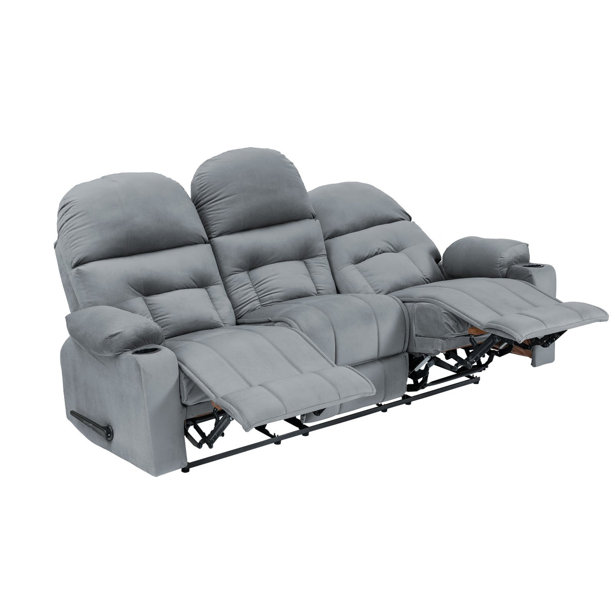 Velvet Triple Cinematic Recliner Chair with Cups Holder - NZ80 Grey