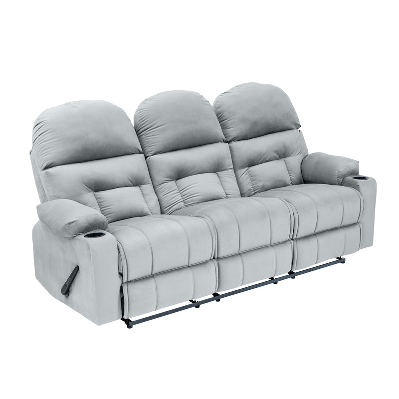 Velvet Triple Cinematic Recliner Chair with Cups Holder - Grey - NZ80
