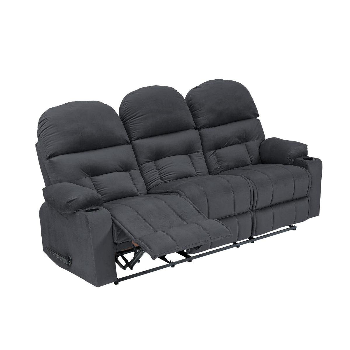 Velvet Triple Cinematic Recliner Chair with Cups Holder - NZ80 Dark Grey