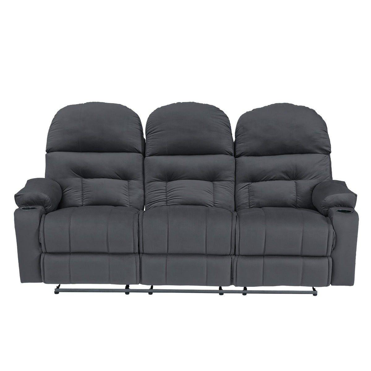 Velvet Triple Cinematic Recliner Chair with Cups Holder - NZ80 Dark Grey