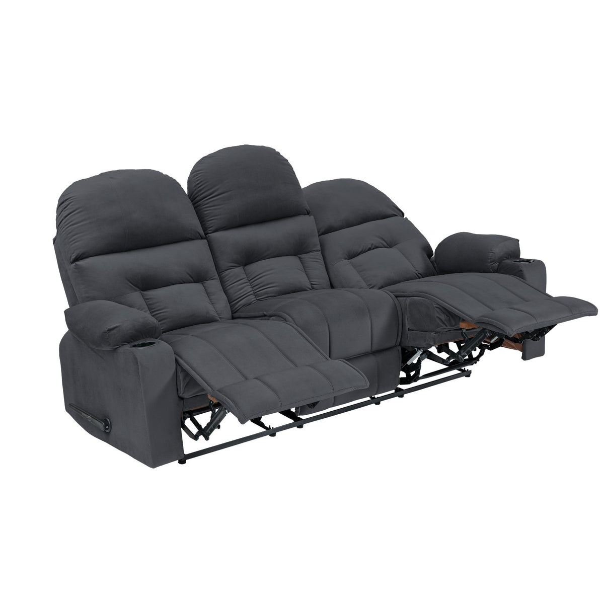 Velvet Triple Cinematic Recliner Chair with Cups Holder - NZ80 Dark Grey
