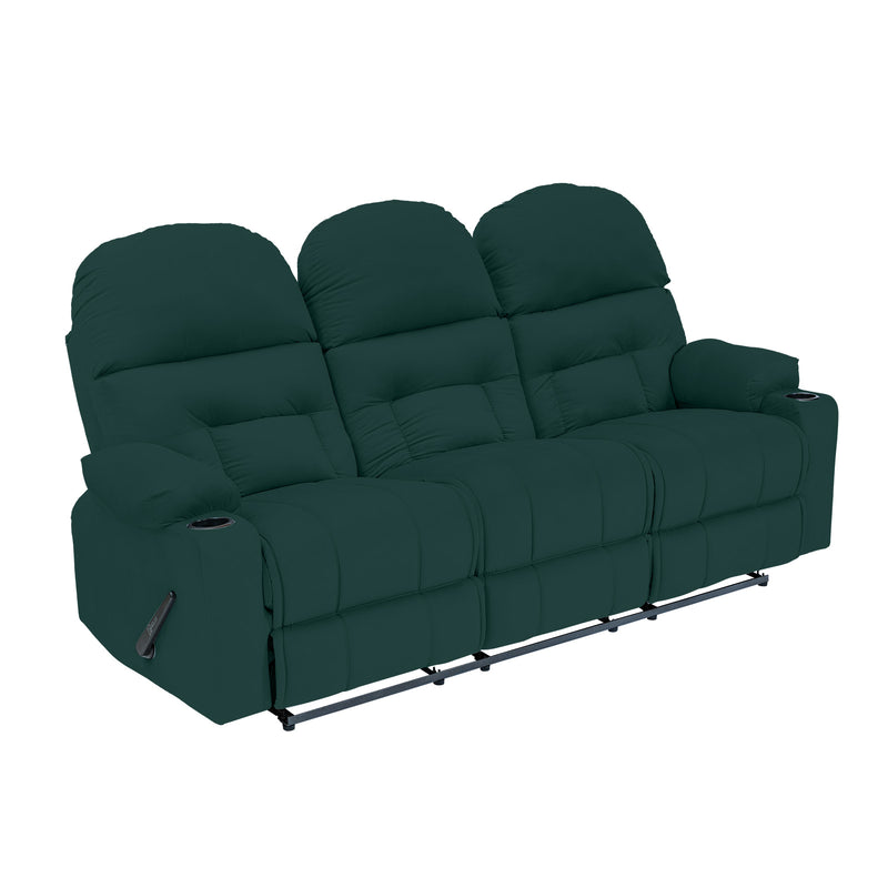 Velvet Triple Cinematic Recliner Chair with Cups Holder - Dark Green - NZ80