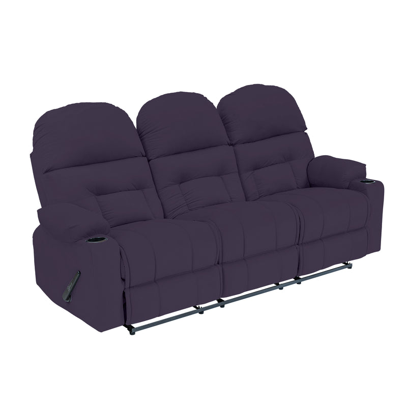 Velvet Triple Cinematic Recliner Chair with Cups Holder - Dark Purple - NZ80