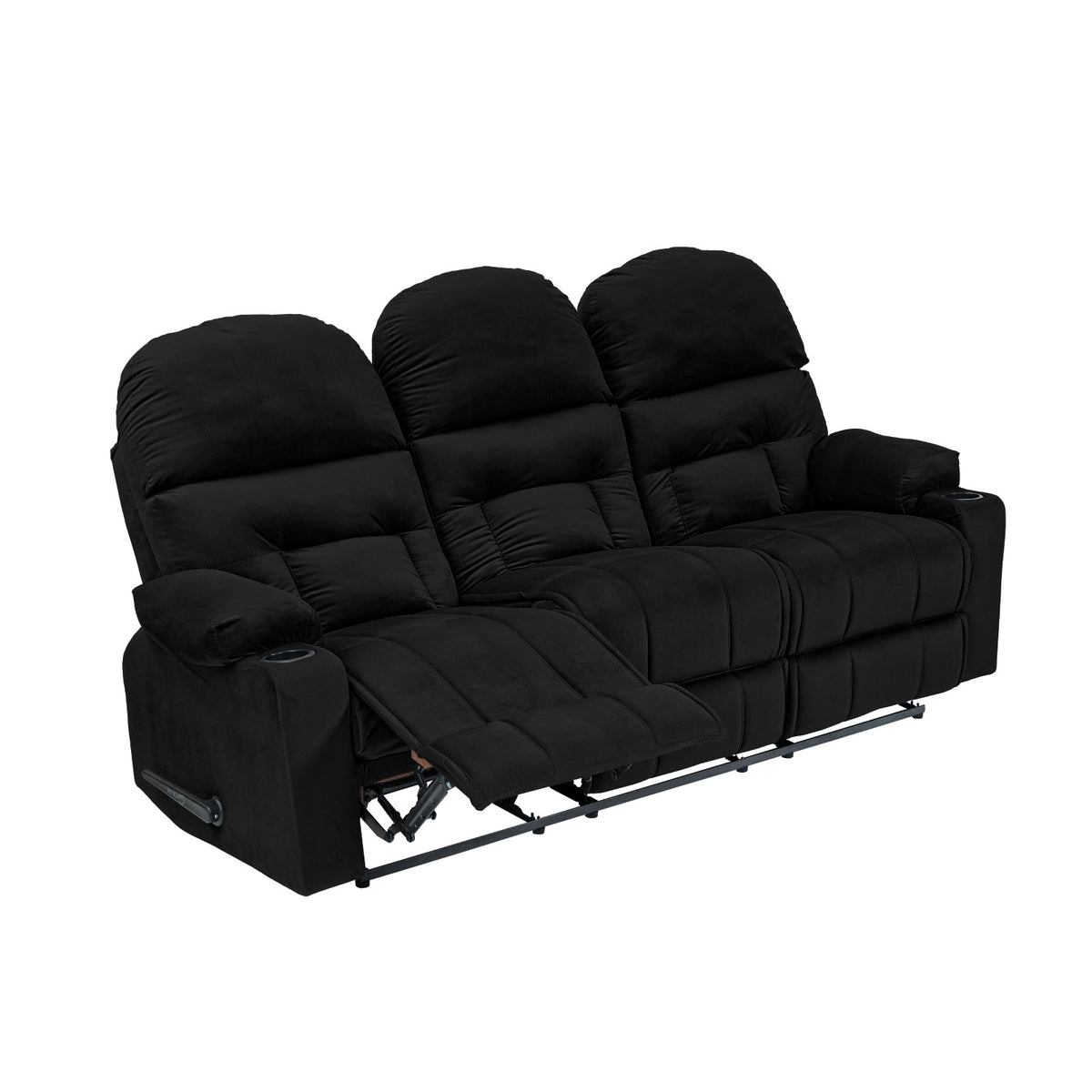 Velvet Triple Cinematic Recliner Chair with Cups Holder - NZ80 Black