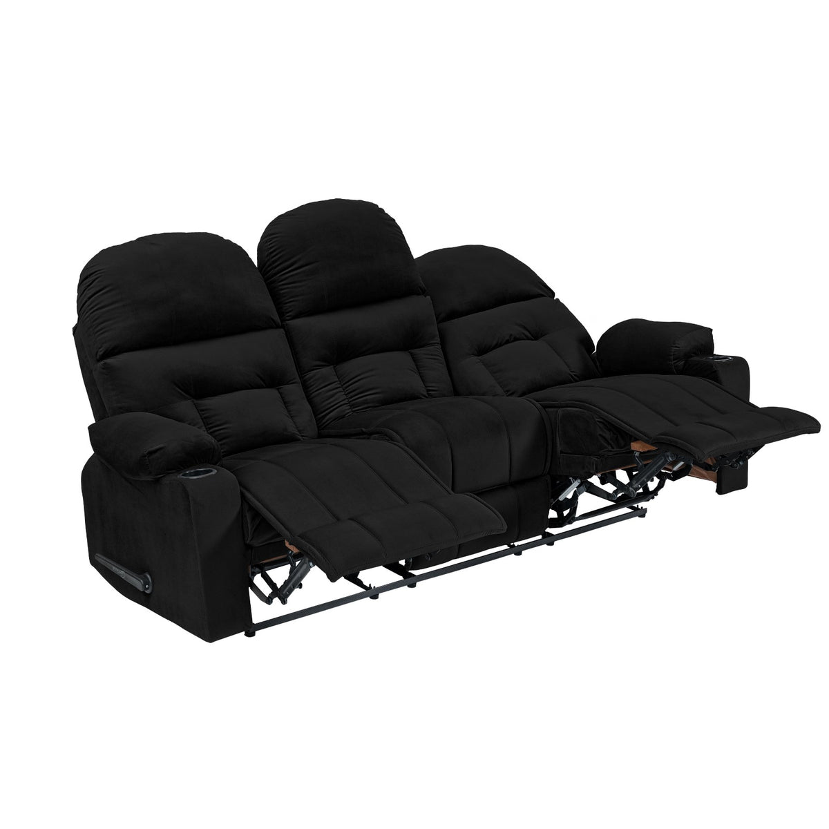 Velvet Triple Cinematic Recliner Chair with Cups Holder - NZ80 Black