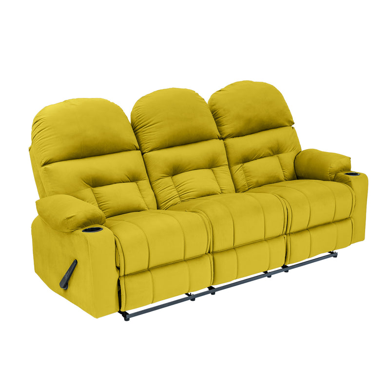 Velvet Triple Cinematic Recliner Chair with Cups Holder - Gold - NZ80