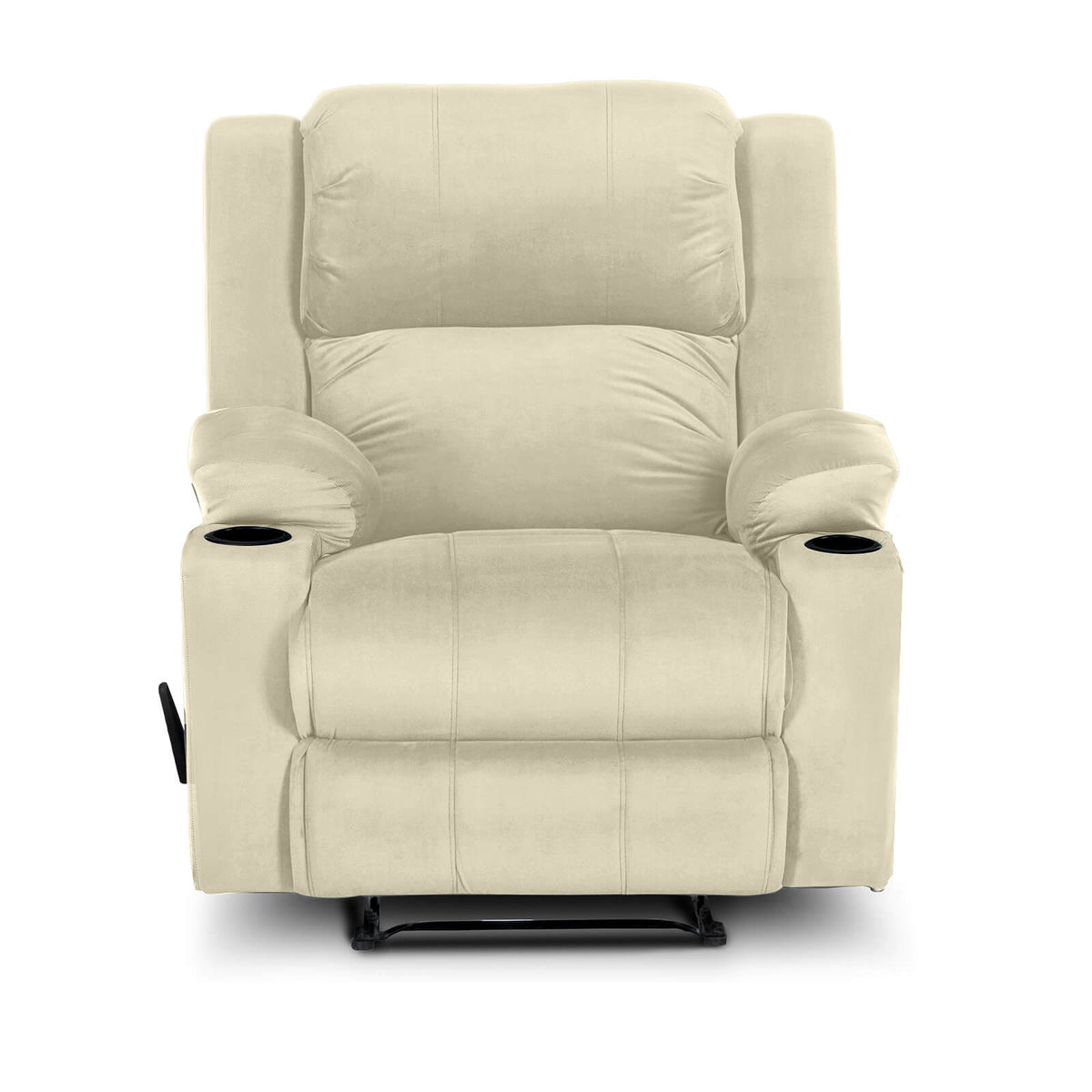 Velvet Cinematic Recliner Chair with Cups Holder - Lazy Troy Light Beige Rocking
