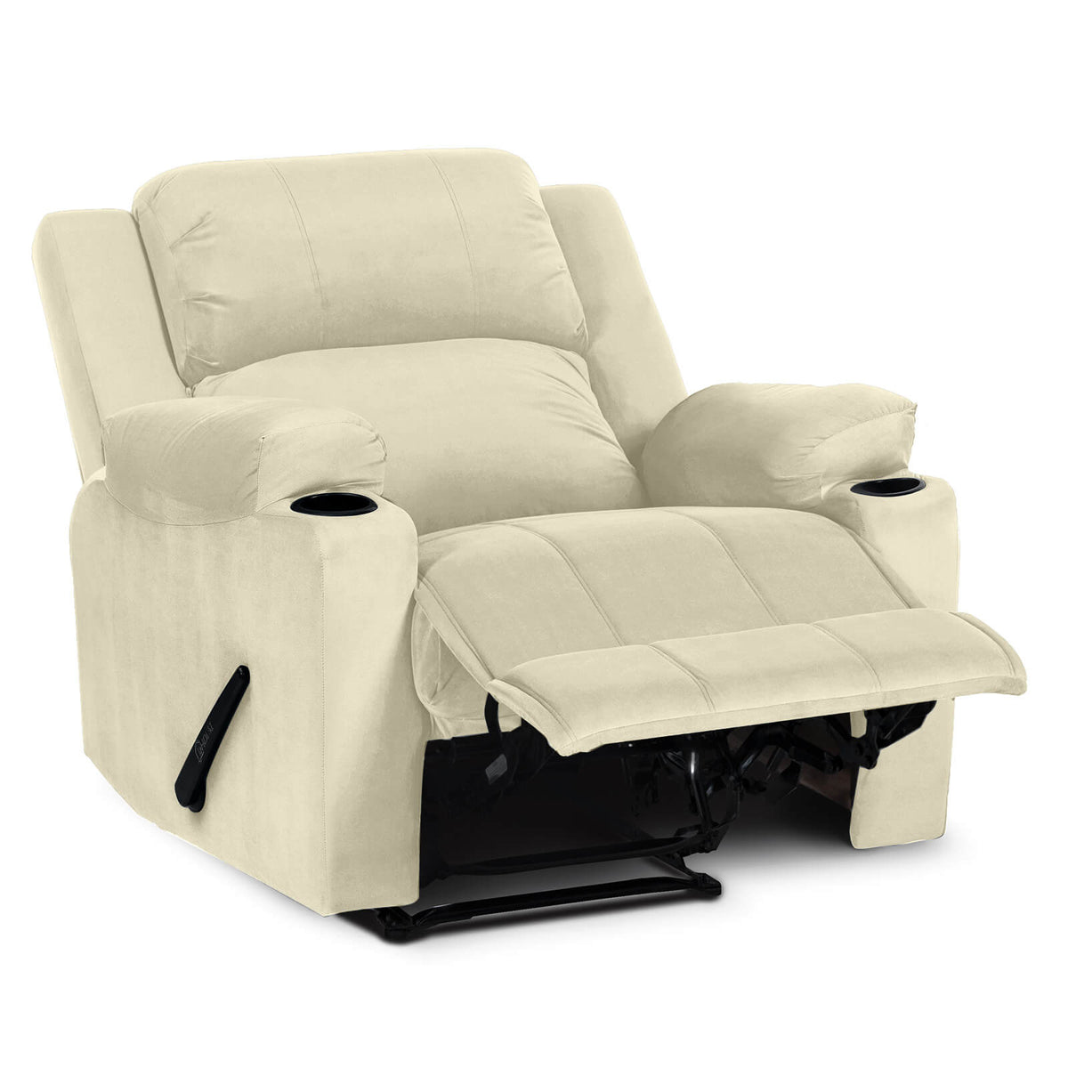 Velvet Cinematic Recliner Chair with Cups Holder - Lazy Troy Light Beige Classic
