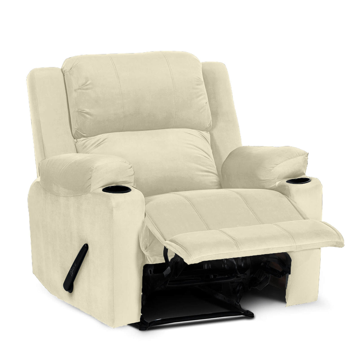 Velvet Cinematic Recliner Chair with Cups Holder - Lazy Troy Light Beige Rocking & Rotating