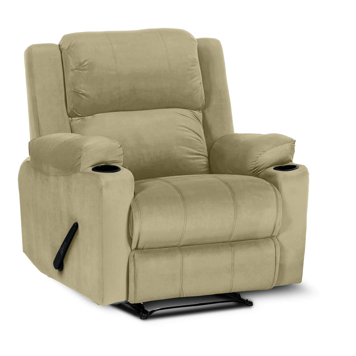 Velvet Cinematic Recliner Chair with Cups Holder - Lazy Troy Dark Ivory Rocking & Rotating