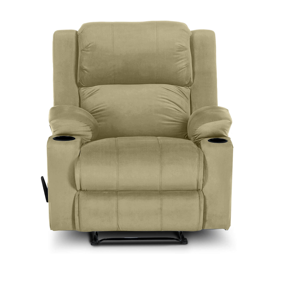 Velvet Cinematic Recliner Chair with Cups Holder - Lazy Troy Dark Ivory Rocking & Rotating