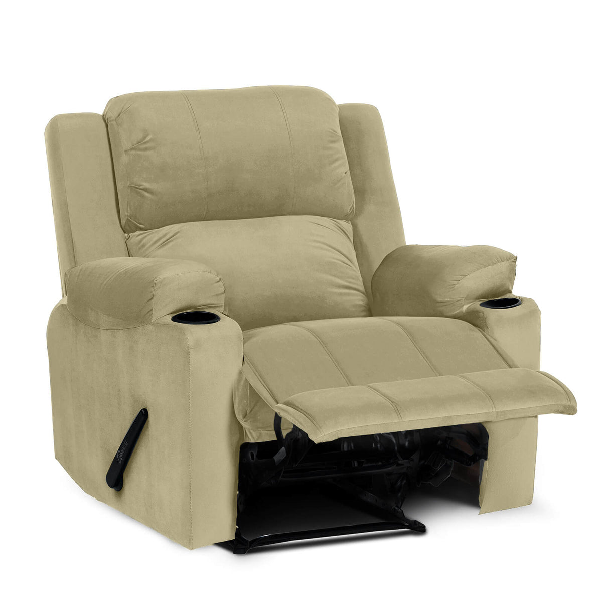 Velvet Cinematic Recliner Chair with Cups Holder - Lazy Troy Dark Ivory Rocking & Rotating