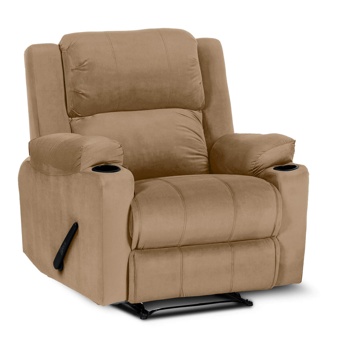 Velvet Cinematic Recliner Chair with Cups Holder - Lazy Troy Light Brown Rocking & Rotating