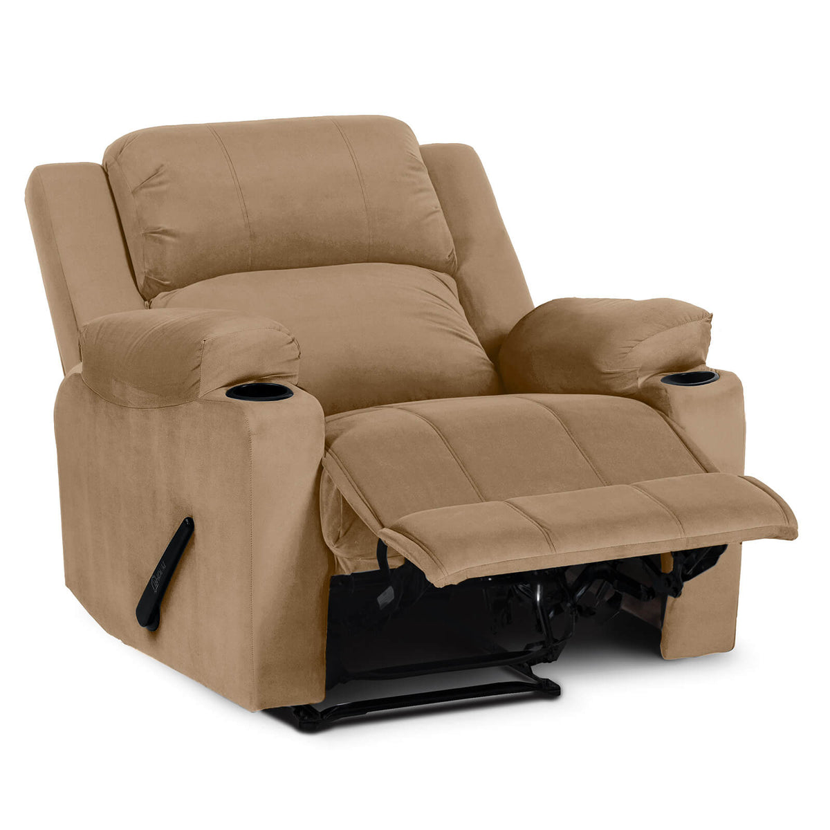 Velvet Cinematic Recliner Chair with Cups Holder - Lazy Troy Light Brown Rocking & Rotating