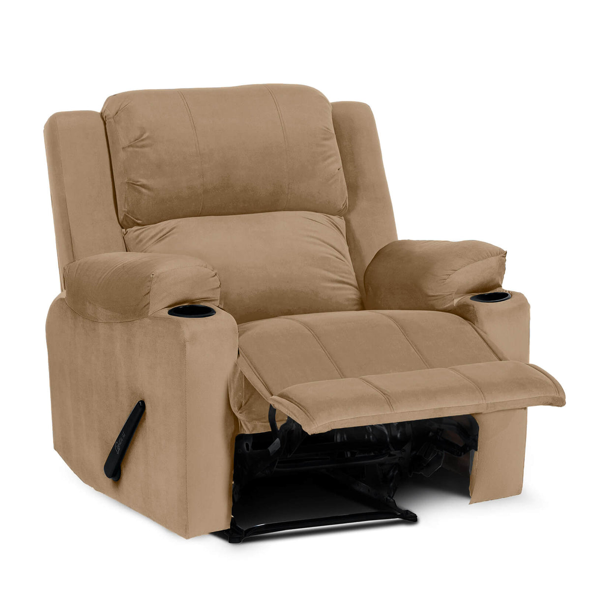 Velvet Cinematic Recliner Chair with Cups Holder - Lazy Troy Light Brown Rocking & Rotating