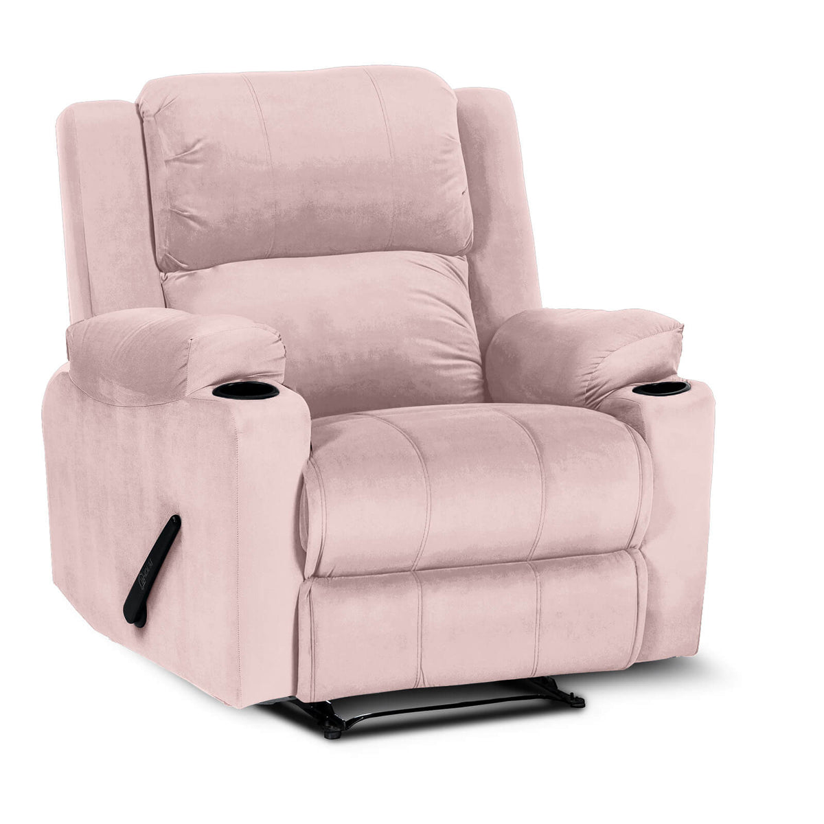Velvet Cinematic Recliner Chair with Cups Holder - Lazy Troy Light Pink Rocking & Rotating