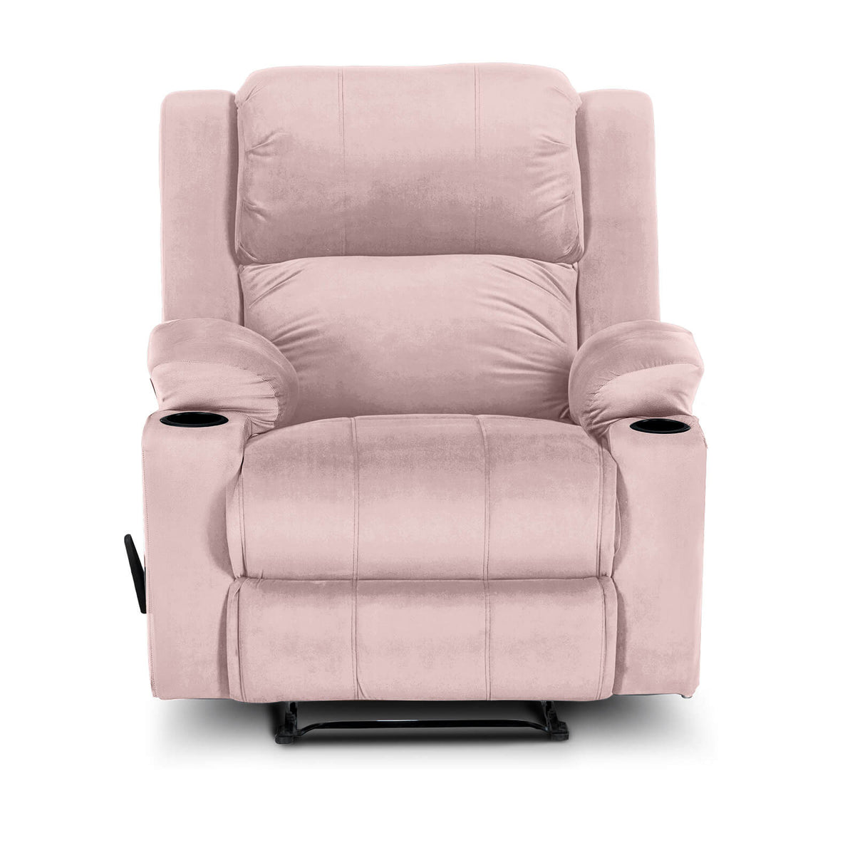 Velvet Cinematic Recliner Chair with Cups Holder - Lazy Troy Light Pink Rocking & Rotating
