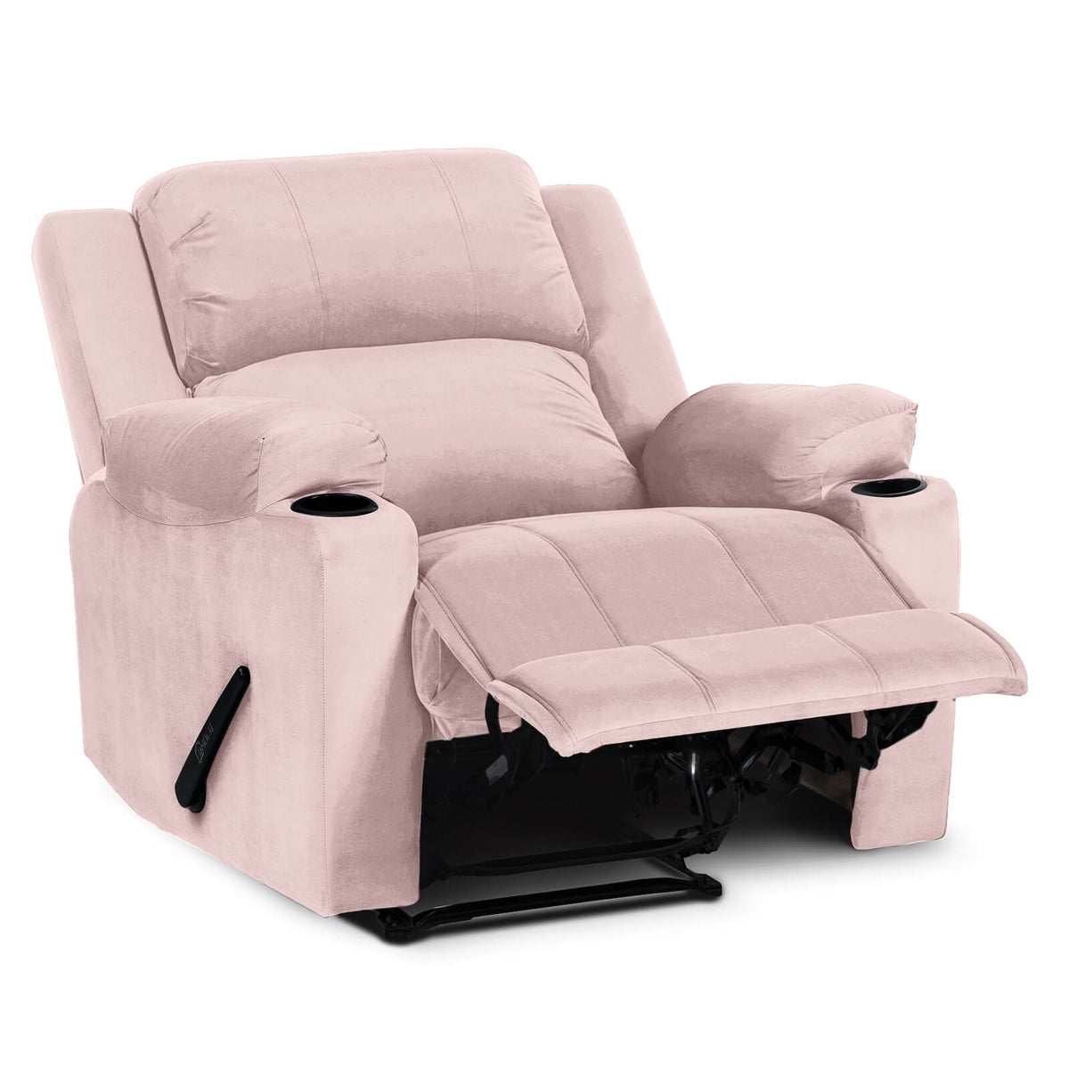 Velvet Cinematic Recliner Chair with Cups Holder - Lazy Troy Light Pink Rocking & Rotating