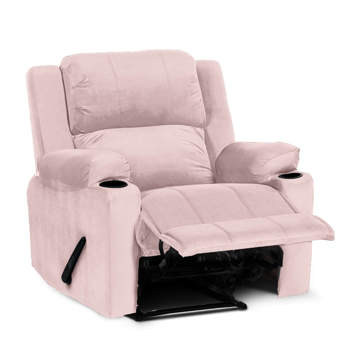 Velvet Cinematic Recliner Chair with Cups Holder - Lazy Troy Light Pink Rocking & Rotating