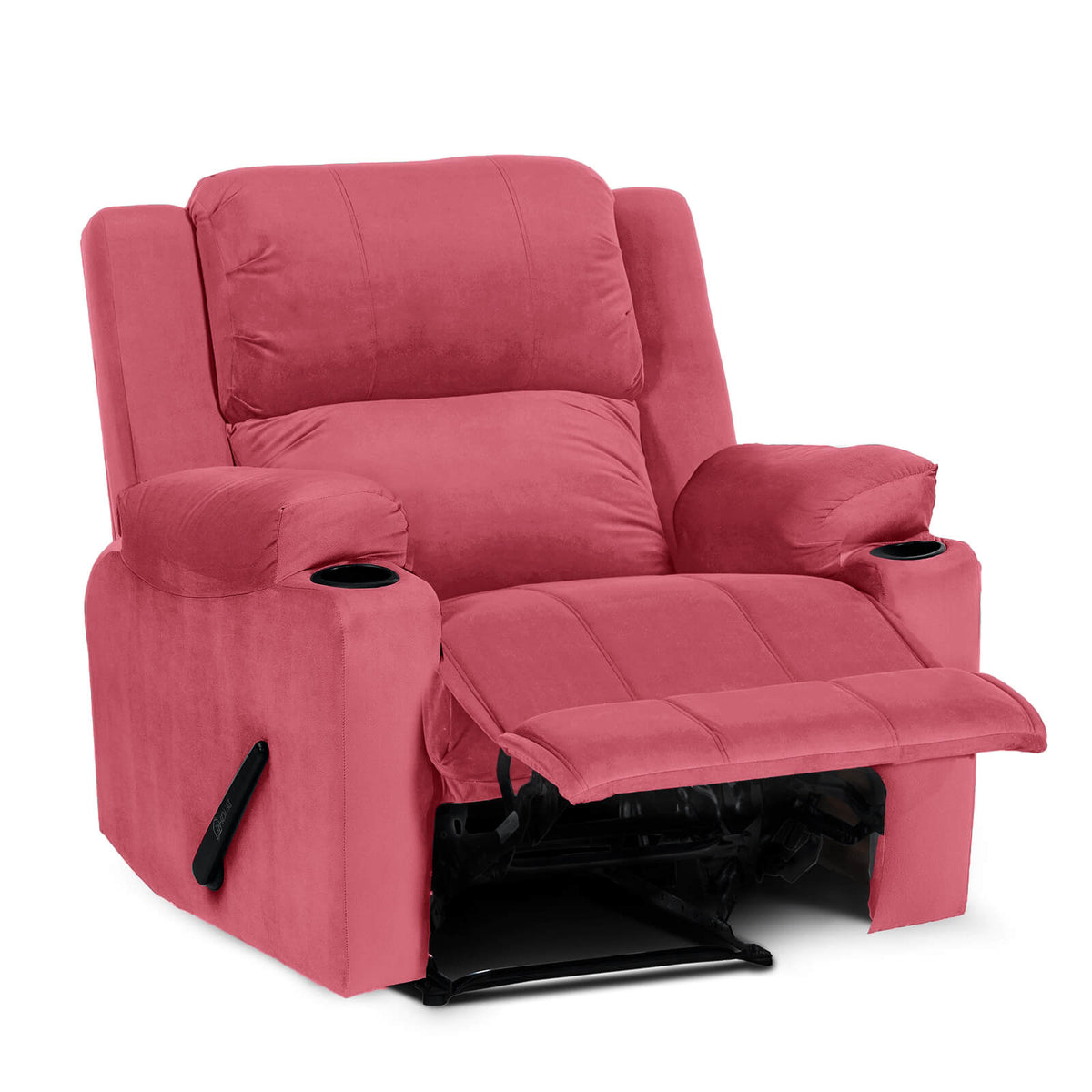Velvet Cinematic Recliner Chair with Cups Holder - Lazy Troy Dark Pink Classic