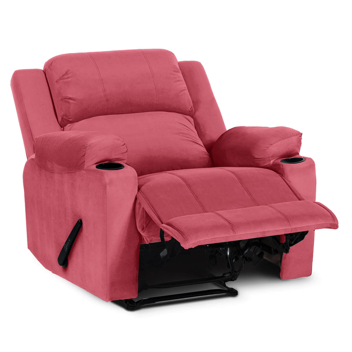 Velvet Cinematic Recliner Chair with Cups Holder - Lazy Troy Dark Pink Rocking & Rotating
